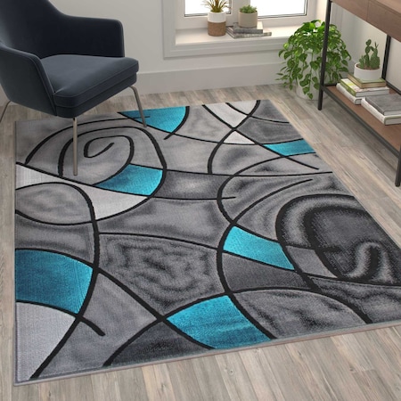 Flash Furniture Turquoise 5' x 7' Abstract Design Accent Area Rug ACD-RGTRZ860-57-TQ-GG